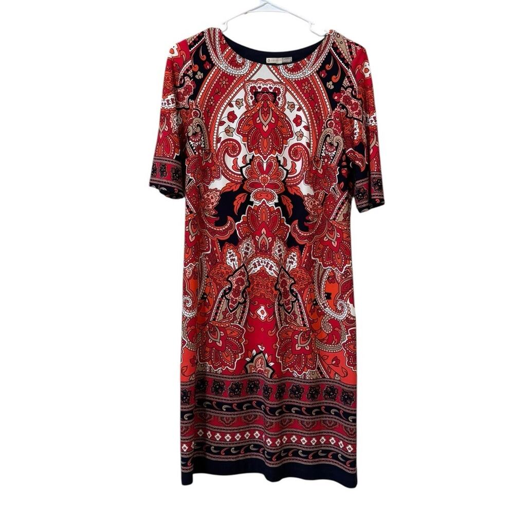 Signature‎ Camryn Dress Women Size 4 Coral Paisley Floral Print Sheath Barn Fall